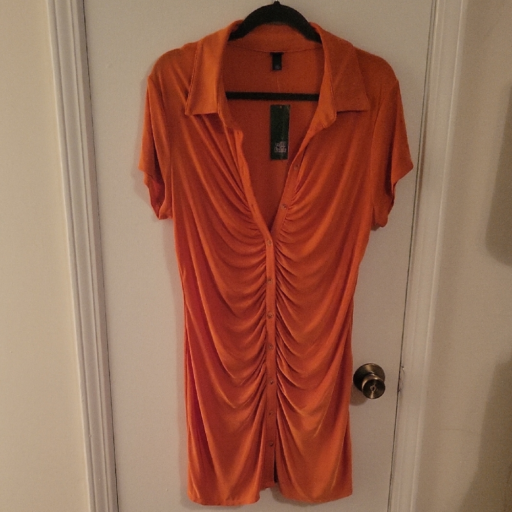 wild fable Orange Ruched Button-Front Mini Dress